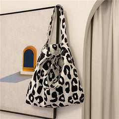 Leopard Shoulder Bag Large Soft Tote Bag Casual Shopping Beach Travel Canvas Bag