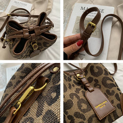 Leopard Small PU Leather Women Bucket Crossbody Bag Fall Lady Handbag