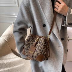 Leopard Small PU Leather Women Bucket Crossbody Bag Fall Lady Handbag