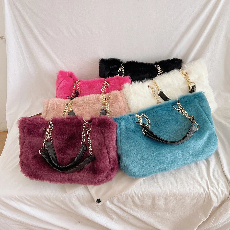 Leopard Women's Handbag Large Capacity Shoulder Bags Winter Plush