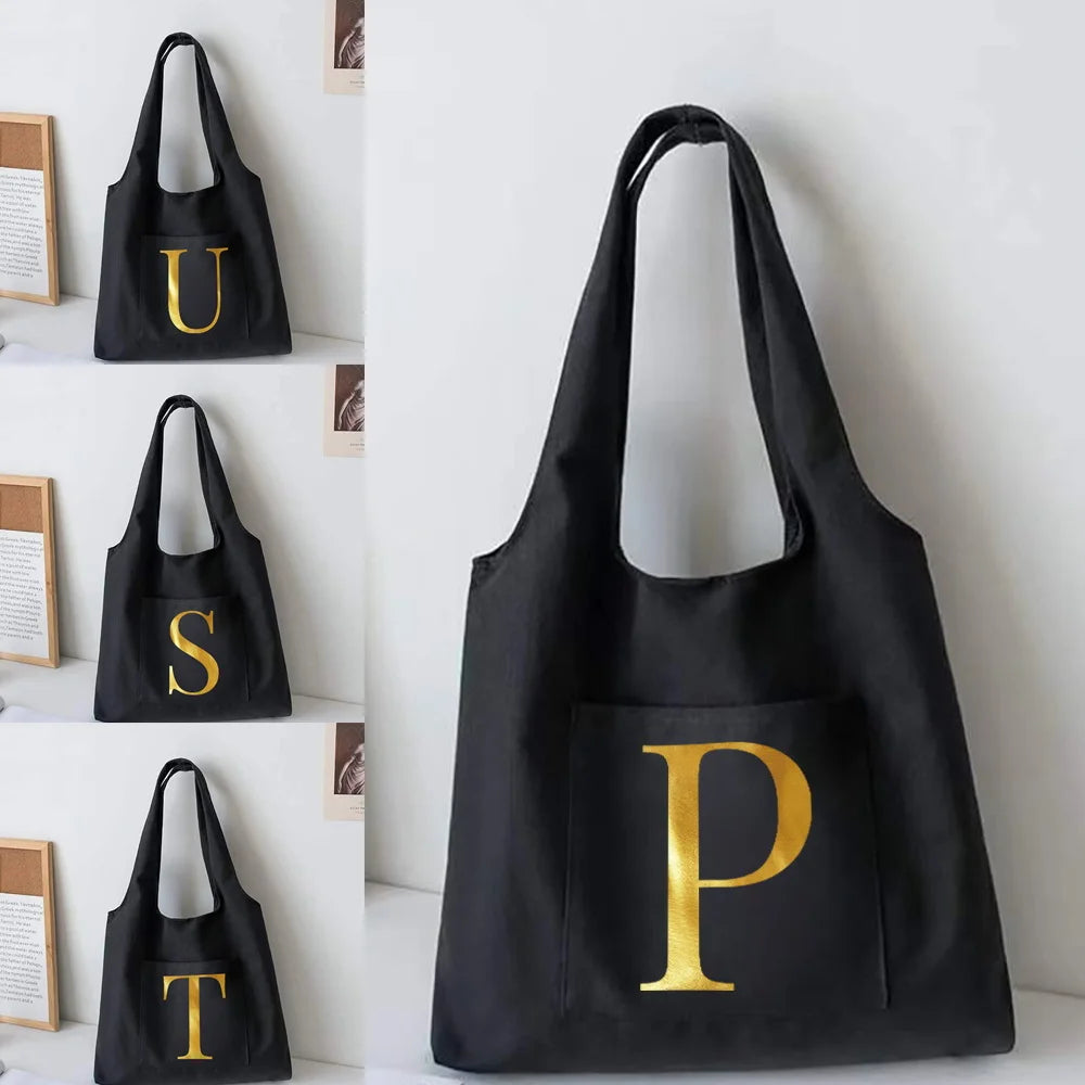 Women's Letter Canvas Vest Shoulder Bag Large Capacity Tote Schoolbag