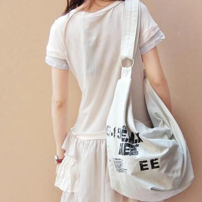 Letter Decors Canvas Shoulder Bag Large Capacity Tote Bag