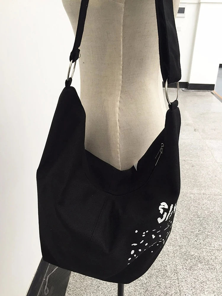 Letter Decors Canvas Shoulder Bag Large Capacity Tote Bag