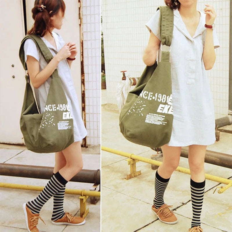 Letter Decors Canvas Shoulder Bag Large Capacity Tote Bag