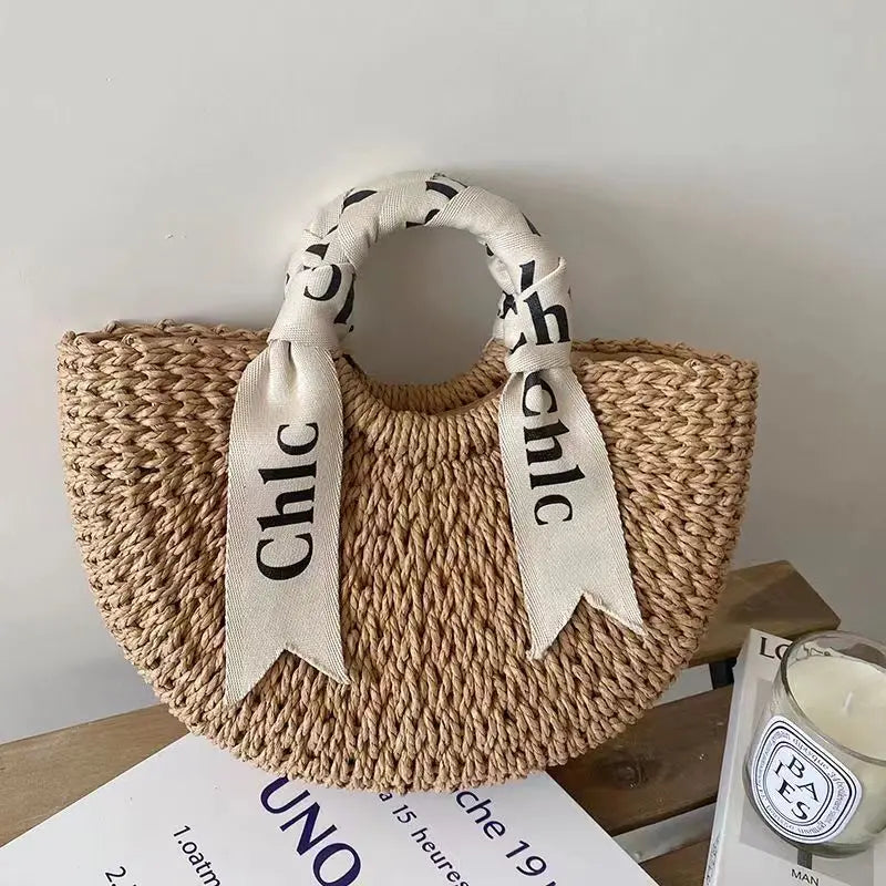 Semi-Circle Fairy Straw Woven Bags for Ladies