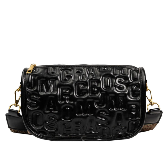 Embossed Women's Crossbody Bag Wide Strap Shoulder Bag Leather Handbag