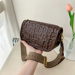 Embossed Women's Crossbody Bag Wide Strap Shoulder Bag Leather Handbag