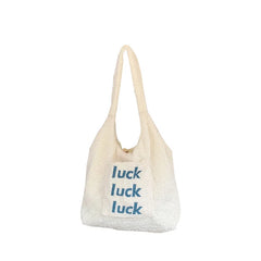 Letter Embroidery Plush Shoulder Bag Faux Lamb Wool Female Tote Handbag