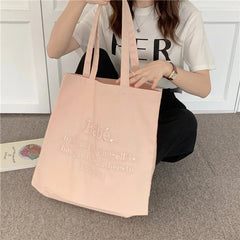 Letter Embroidery Women's Canvas Bag Style Shoulder Bag Large Capacity