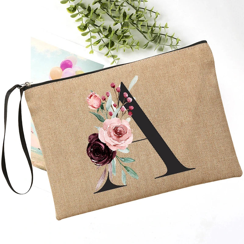 Flower Linen Wristlet Clutch Bag Travel Organizer Case