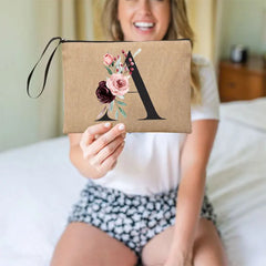 Flower Linen Makeup Clutch Bag Holiday Travel Organizer Case