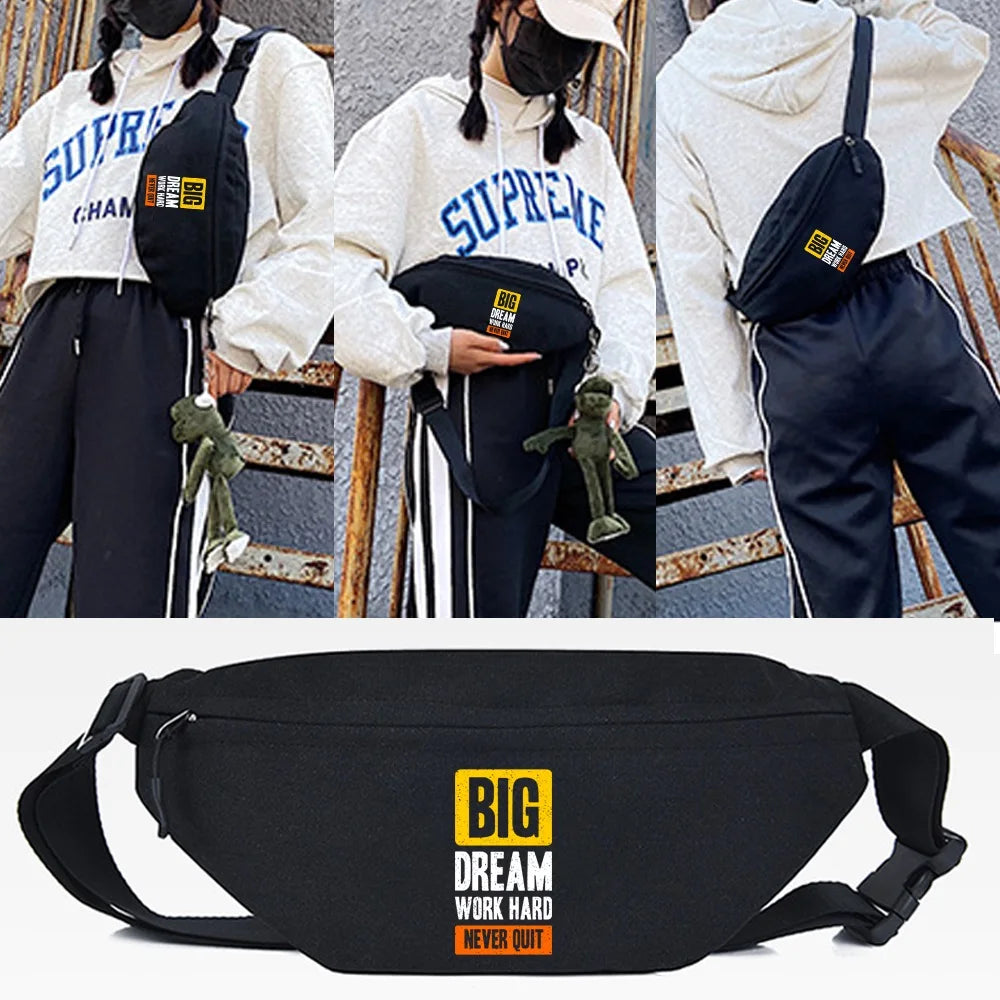 Letter Print Waist Bags Male Casual Shoulder Bag Functional Crossbody