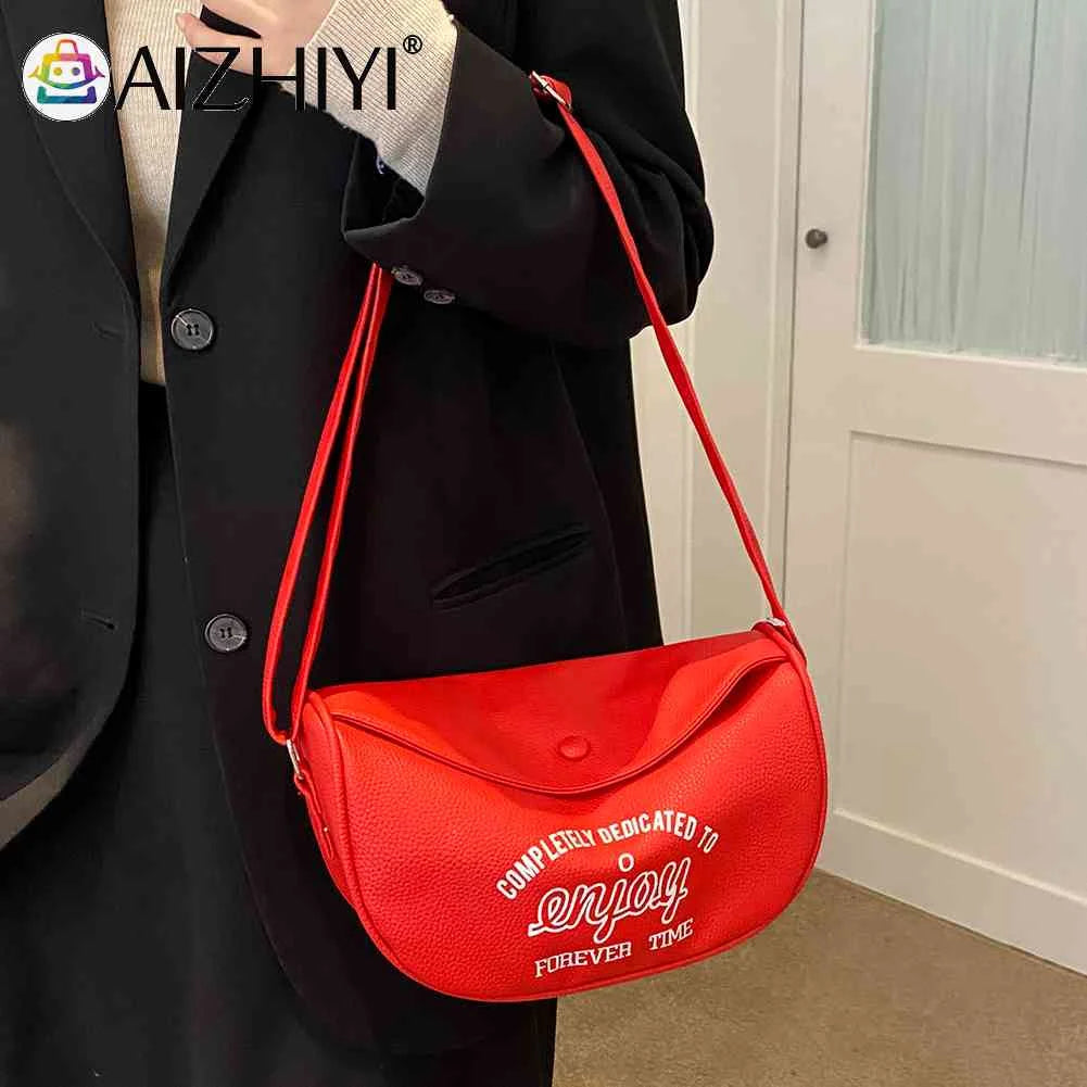 Letter Printed Shoulder Bag Commute Bag PU Leather Casual Portable Soft Large Ca