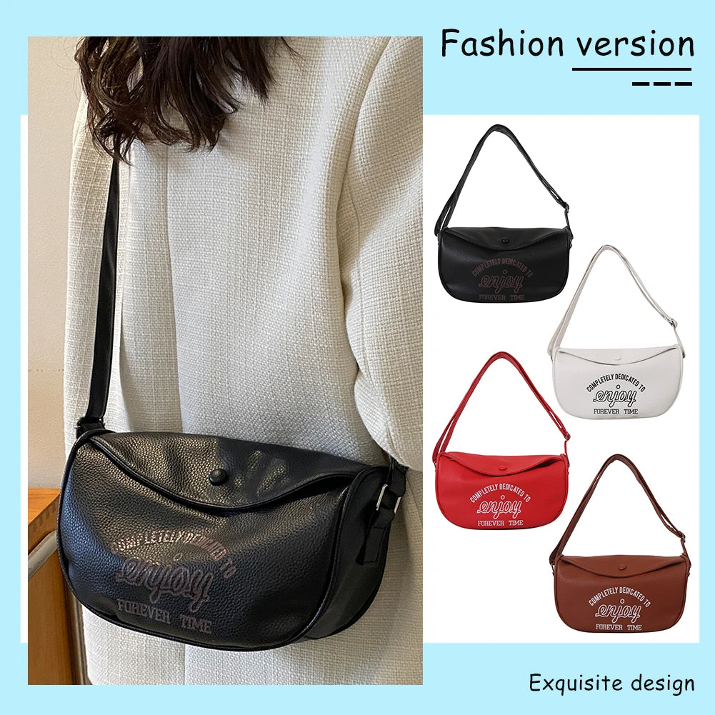 Letter Printed Shoulder Bag PU Leather Casual Portable Large Capacity