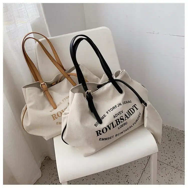 Printed Canvas Tote Bag with Small Bag Set