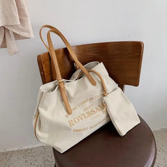 Printed Canvas Tote Bag with Small Bag Set
