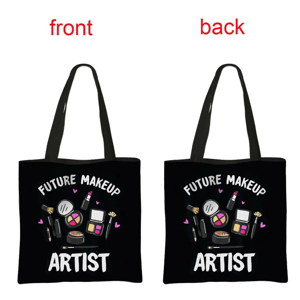 Makeup Print Tote Bag Women Handbag Reusable Shopping Bag Shoulder Bags