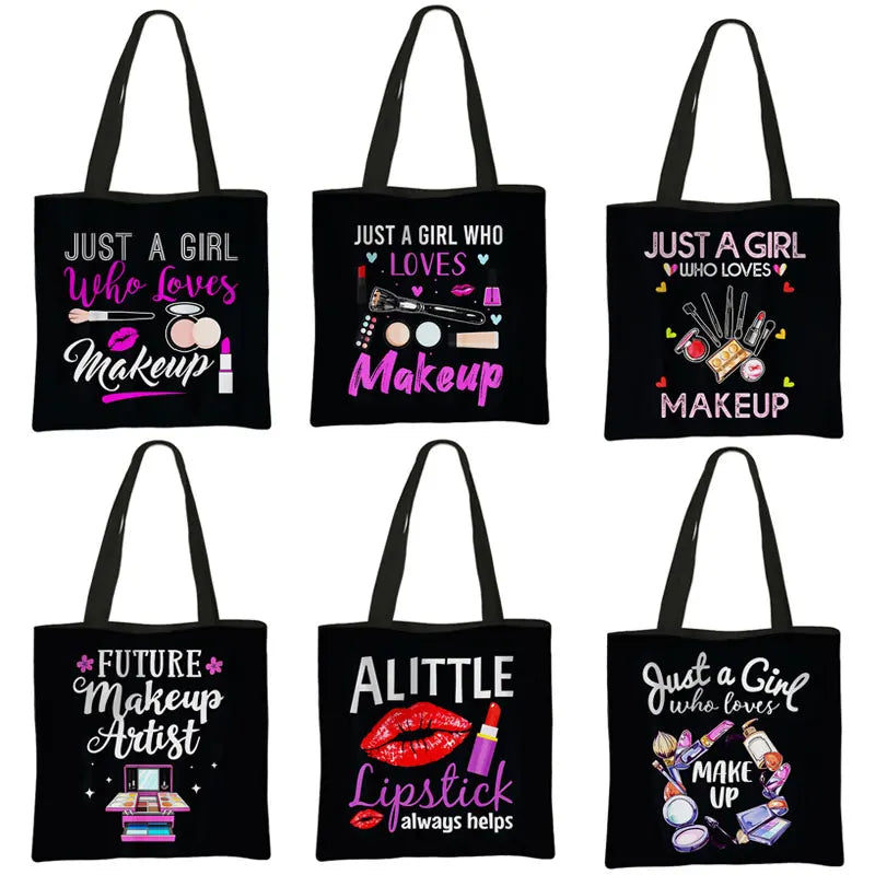 Makeup Print Tote Bag Women Handbag Reusable Shopping Bag Shoulder Bags