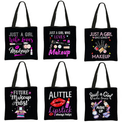 Makeup Print Tote Bag Women Handbag Reusable Shopping Bag Shoulder Bags