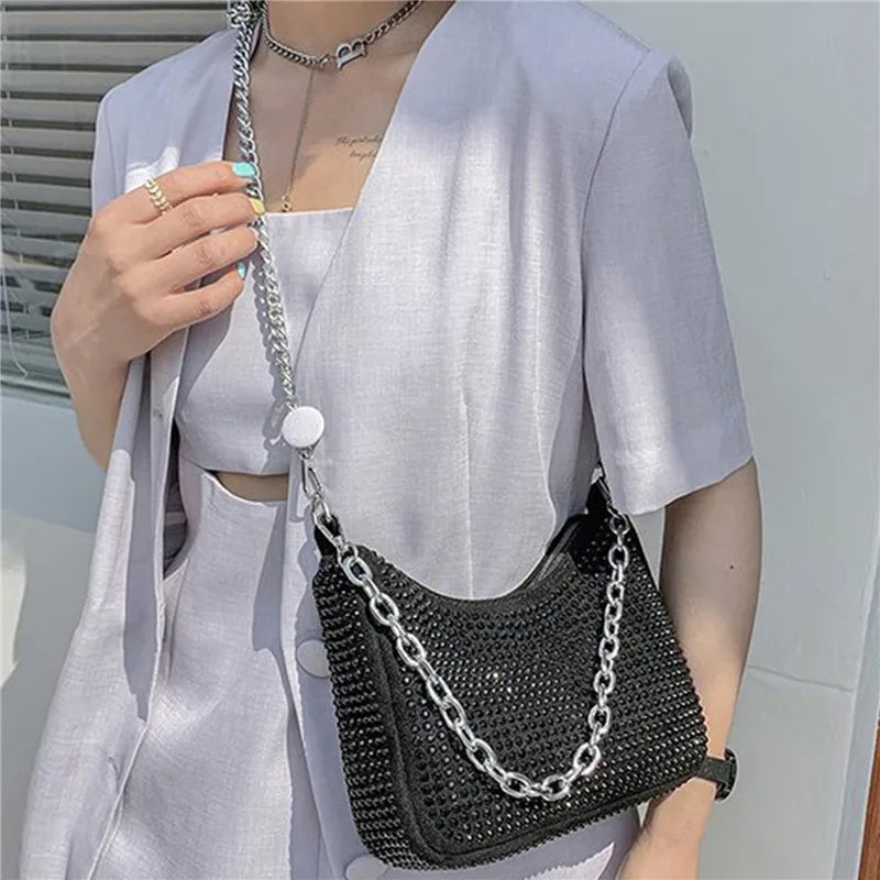 Light Bright Diamond Underarm Bag Chains Shoulder Messenger Bag