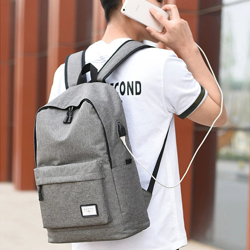 USB Charging Backpack Men Casual College School Bags Notebook Backpacks Canvas M