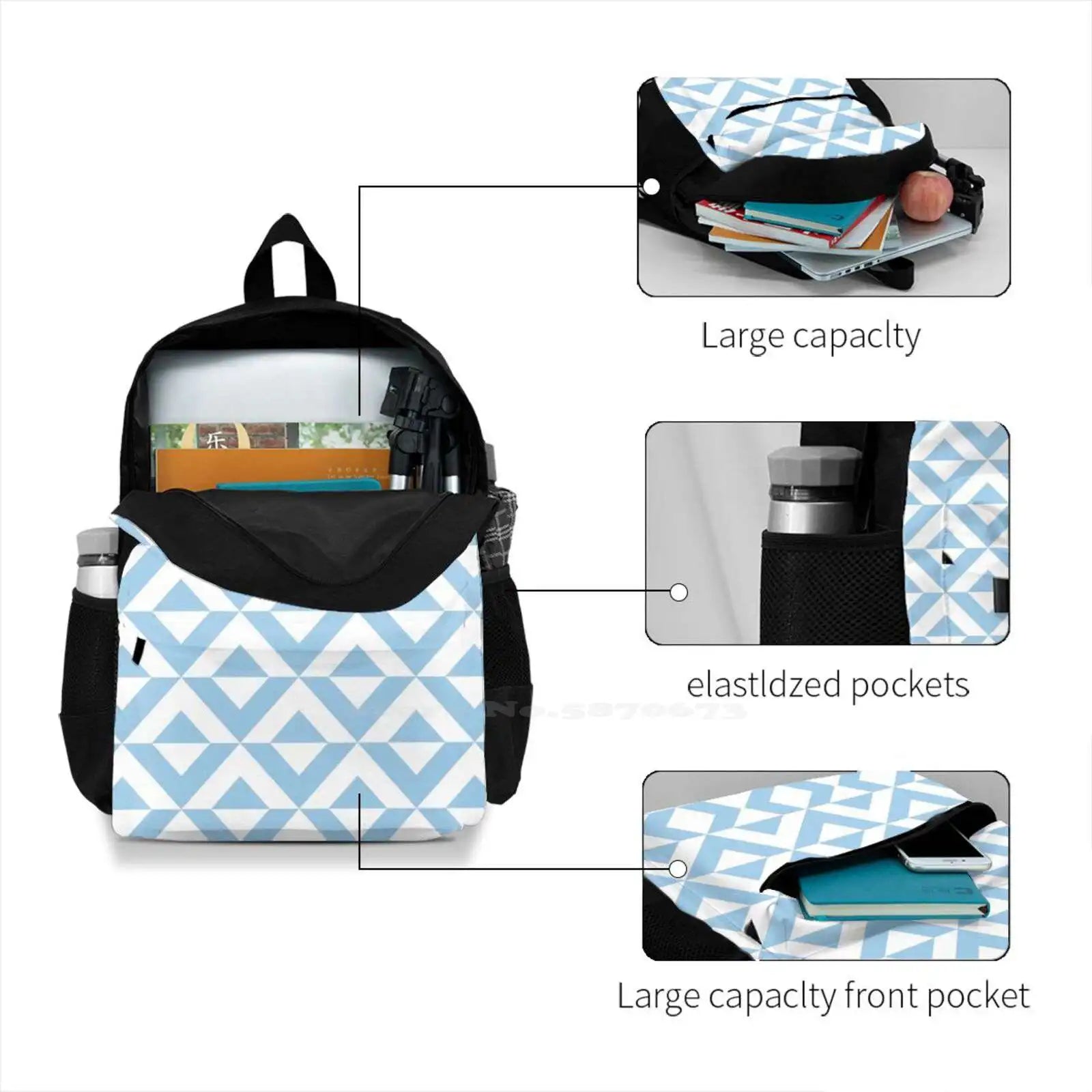 Lightblue Diamond Chevron Pattern Travel Laptop Backpack Bag