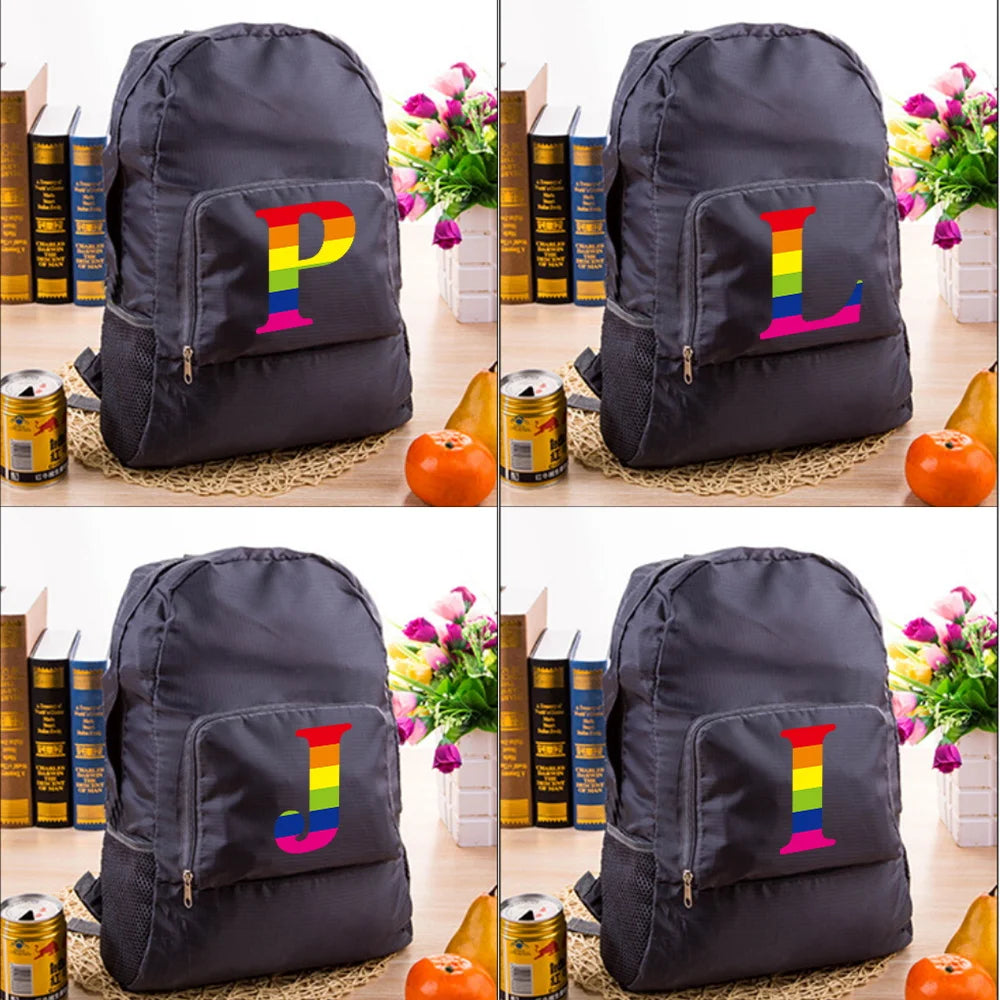 Rainbow Letter Print Backpack Lightweight Folding Bag