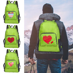 Portable Love Print Foldable Backpack Green Bag Outdoor Daypack