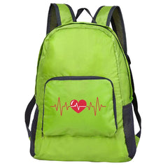 Portable Love Print Foldable Backpack Green Bag Outdoor Daypack