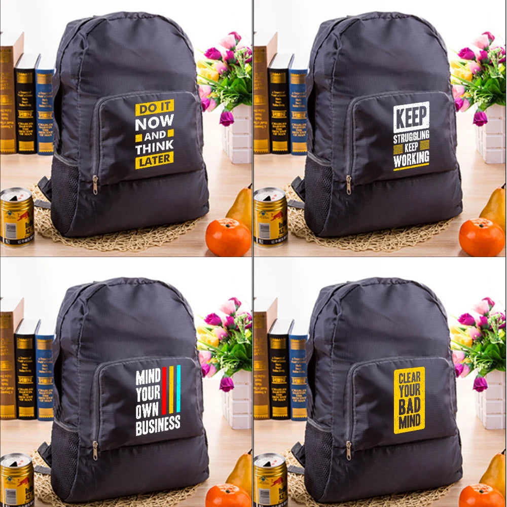 Phrase Print Backpack Foldable Bag for Travel Hiking