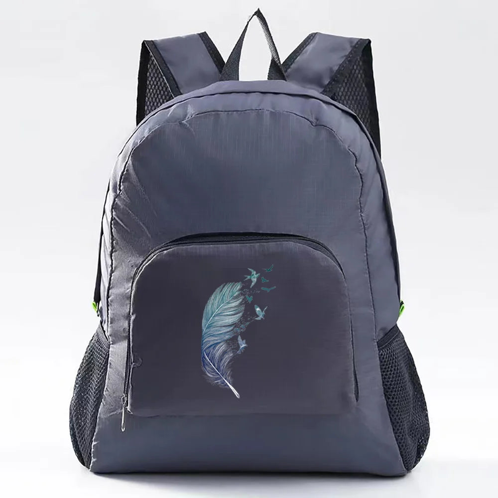 Foldable Feather Pattern Backpack for Women Outdoor Sport