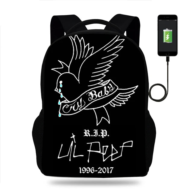 Lil Peep Backpack School Bag USB Travel Knapsack Mochila