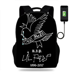 Lil Peep Backpack School Bag USB Travel Knapsack Mochila