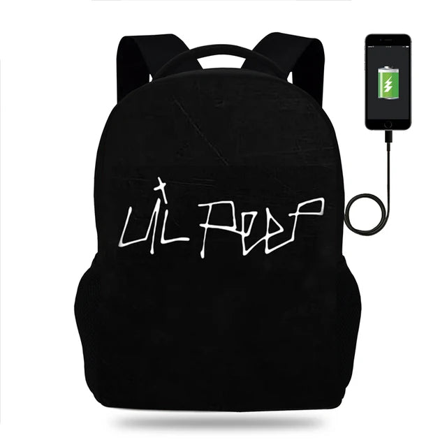 Lil Peep Backpack School Bag USB Travel Knapsack Mochila