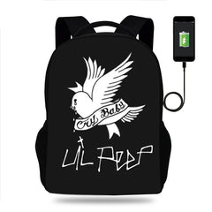 Lil Peep Backpack School Bag USB Travel Knapsack Mochila