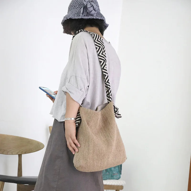 Linen Art Cloth Bag Women One-shoulder Canvas Casual Large Capacity