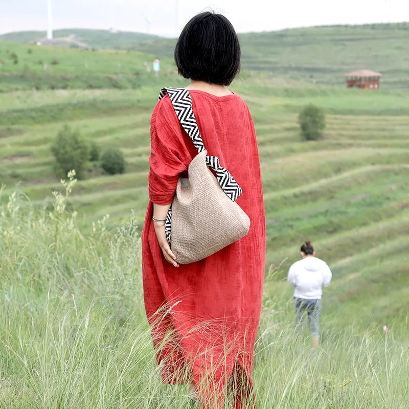 Linen Art Cloth Bag Women One-shoulder Canvas Casual Large Capacity