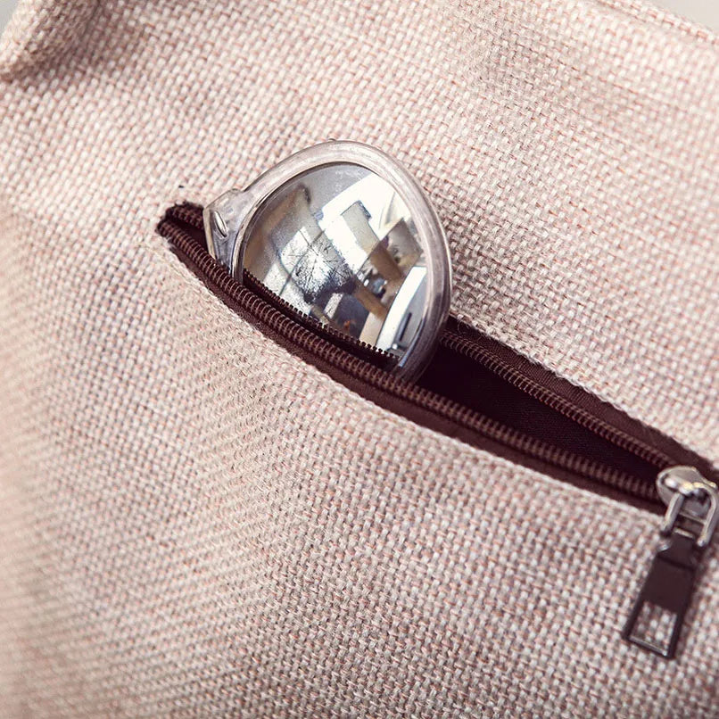 Linen Eco Reusable Foldable Women Shoulder Bag Vintage Books Travel Tote
