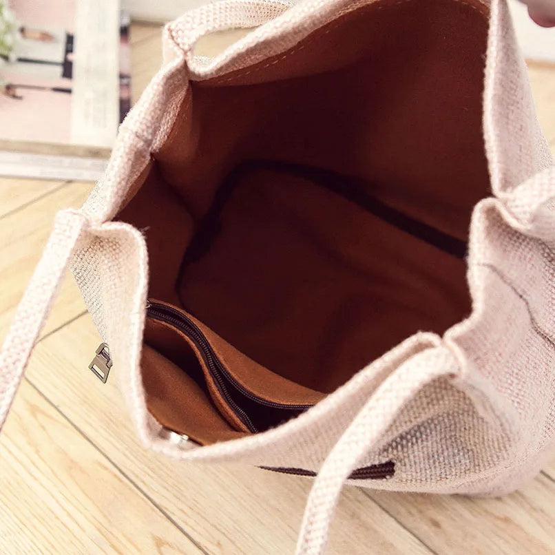 Linen Eco Reusable Foldable Women Shoulder Bag Vintage Books Travel Tote