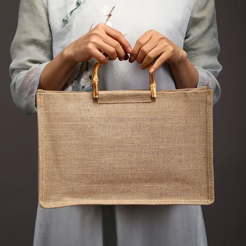 Hand-painted Linen Jute Tote Bag for Travel