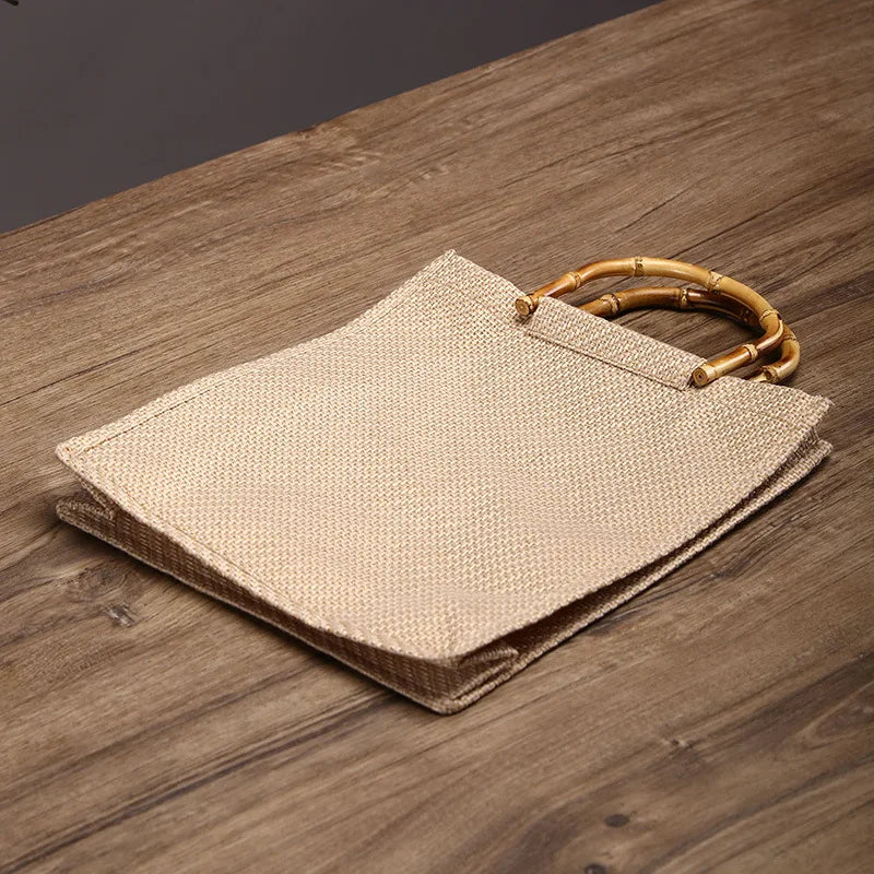 Hand-painted Linen Jute Tote Bag for Travel