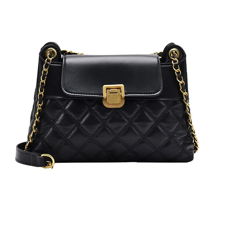 Lingge Chain Large Capacity Shoulder Bag for Women Winter Pu Messenger Bag