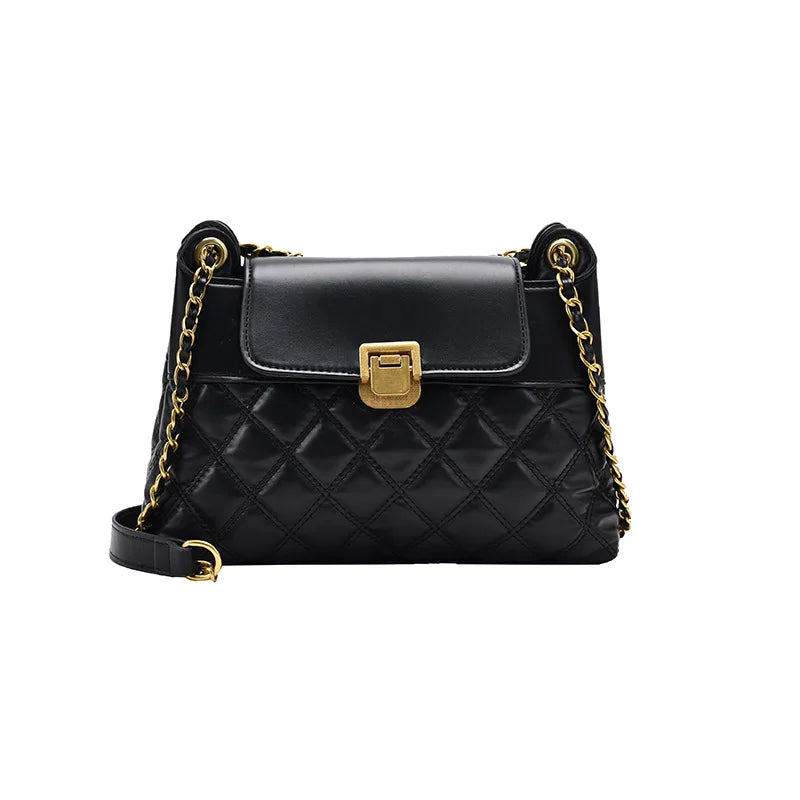 Lingge Chain Large Capacity Shoulder Bag for Women Winter Pu Messenger Bag