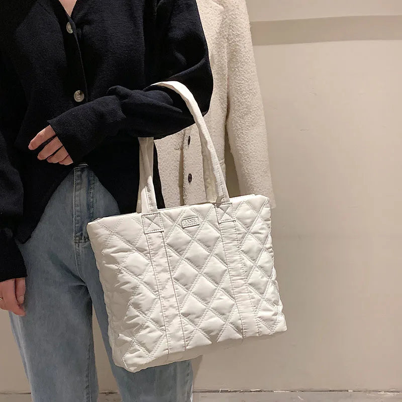 Lingge Quilted Winter Shoulder Bag Large Shopper Winter Handbag