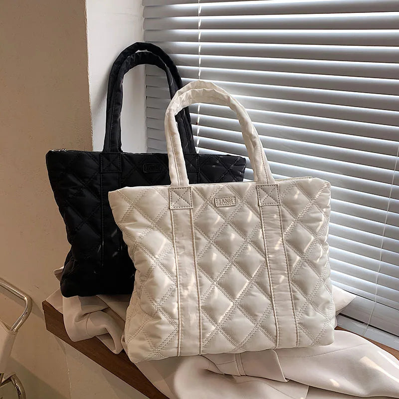 Lingge Quilted Winter Shoulder Bag Large Shopper Winter Handbag