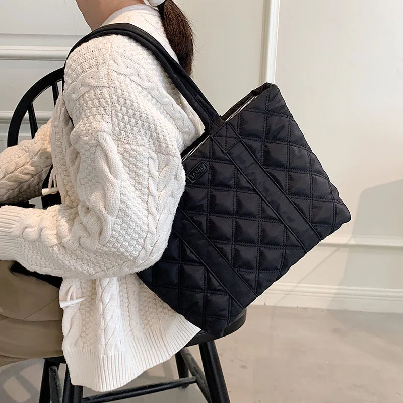 Lingge Quilted Winter Shoulder Bag Large Shopper Winter Handbag