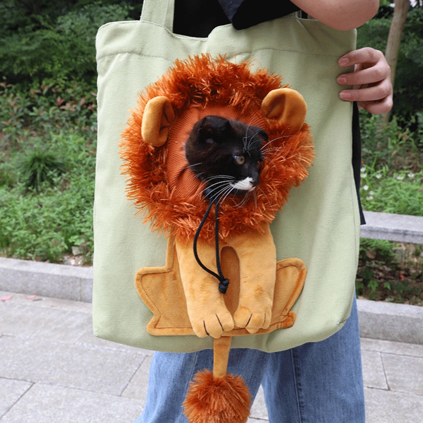 Lion Shape Cat Carrier Bag Adjustable Zipper Canvas Tote Pouch