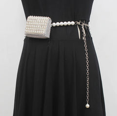 Bling Rhinestone Mini Waist Pack w/ Metal Chain Belt