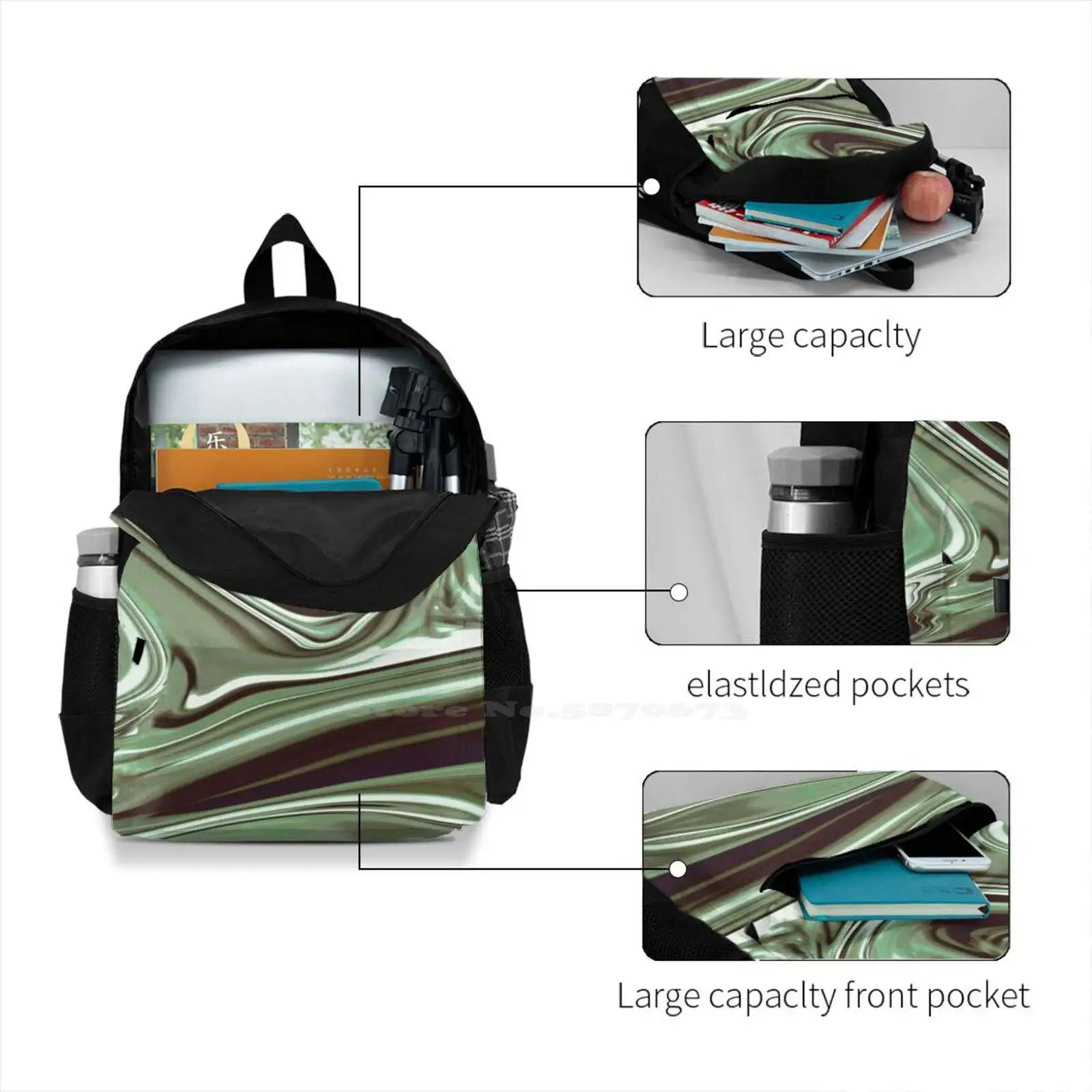 Liquid Metal Glossy Green Laptop Travel School Bags