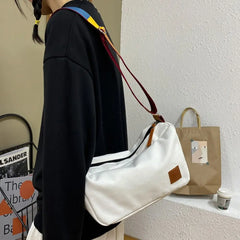 Canvas Shoulder Bags Solid Soft Leisure Crossbody Bag for Women